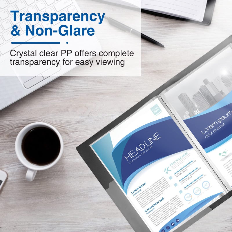 سويز مجلد Sooez ذو 30 جيبًا مع أكمام بلاستيكية 9 × 12 بوصة (أسود)، حافظة أعمال فنية متينة مع واقيات شفافة للأوراق، عرض 60 صفحة، كتاب عرض للأعمال الفنية، مجلد منظم للمستندات - Image 4